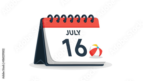 Vibrant summer calendar indicating July sixteenth alongside a cheerful beach ball icon