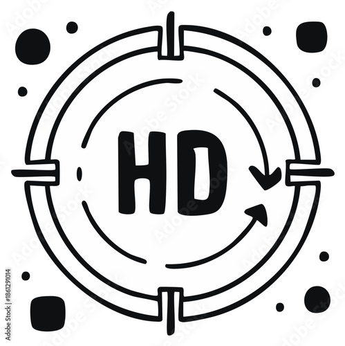 High definition icon with arrows and target design in black and white