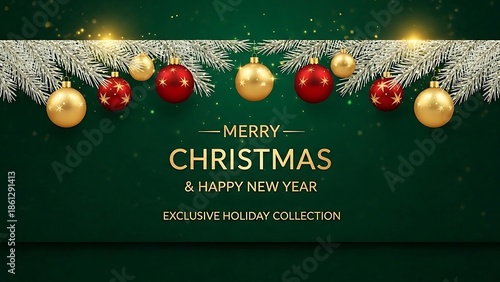 Merry Christmas holiday greeting card illustration with billiard balls on a green table under snow