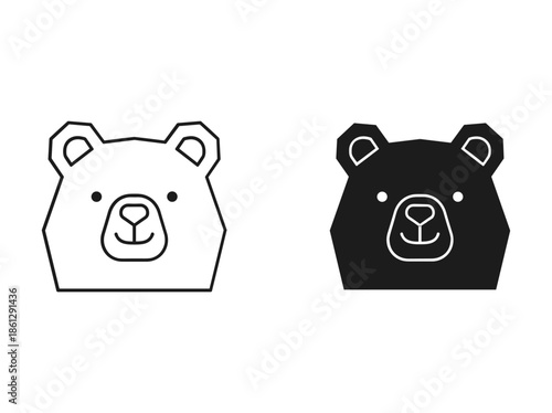 Simple bear face illustration in white and black