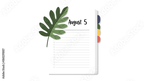 A crisp daily planner page for August 5, embellished with a tropical leaf design, offering an ideal template for daily organization and task