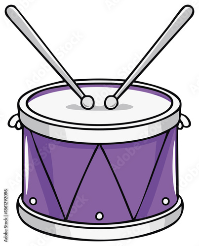 Vibrant Purple Drum with Silver Accents and Drumsticks Ready to Play A Rhythmic Musical Instrument