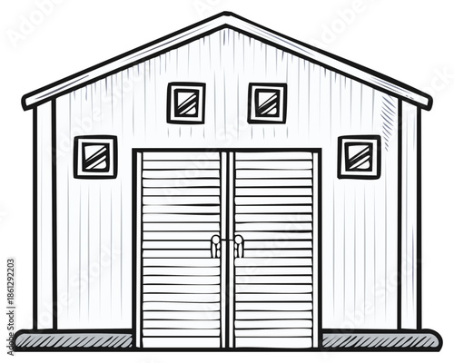 Hand drawn sketch of a classic utility shed or barn building structure