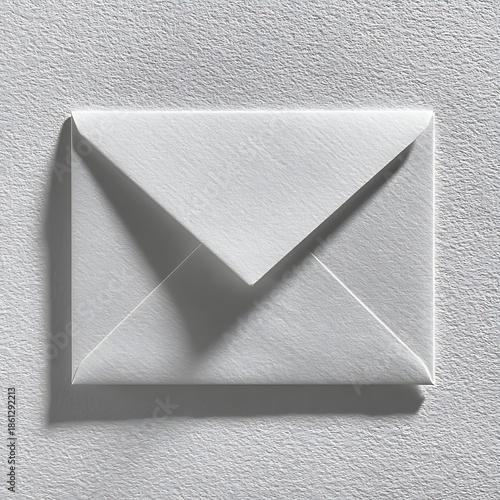 Blank white mail envelope isolated on rough textured paper background