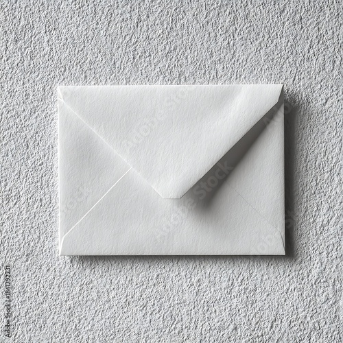 Blank white mail envelope mockup on rough stucco texture background