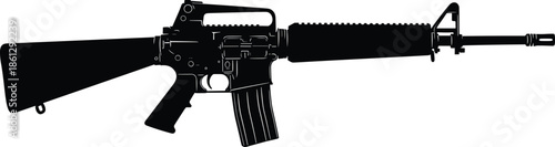 Silhouette, assault rifle, M16 style, AR‑15 firearm, tactical weapon, black gun, defense gear, combat equipment, war symbol, military security