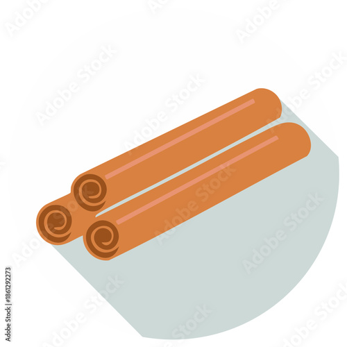 Cinnamon sticks illustration with a long shadow on a light blue background