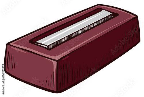 Maroon rectangular sharpener, metal blade, illustration, educational tool, vector design, isolated