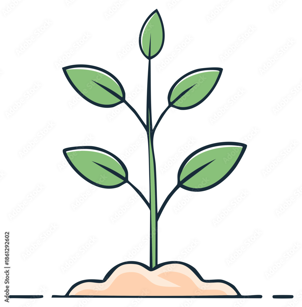 Obraz premium Green Sprout Plant Emerging From Soil Simple Flat Vector Illustration