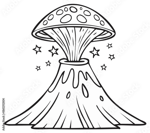 Fantasy Mushroom Volcano Eruption with Stars