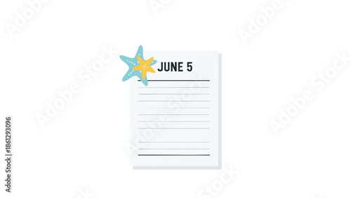 World Ocean Day Reminder Creative Minimalist Design Featuring a Starfish Clip on a Planner Page Highlighting a Specific June Date for Environmental