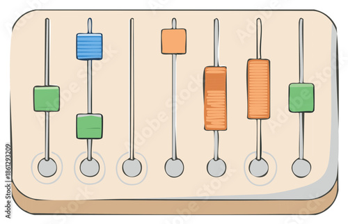 Hand Drawn Colorful Vertical Sliders and Controls User Interface Elements