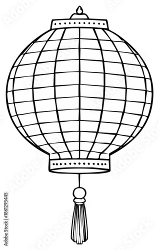 Illustrated Paper Lantern: Traditional Asian Decoration for Festivals and Celebrations in Black and White