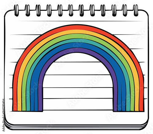 Illustration of a Colorful Rainbow on a Spiral Notebook with Lines