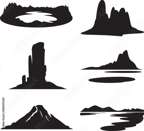 Collection of diverse desert rock formations and mountain silhouettes