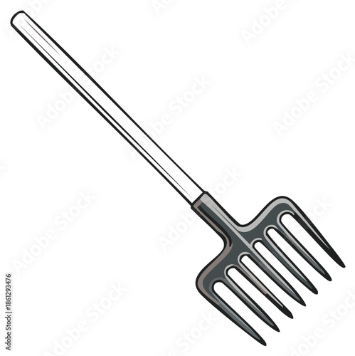 Stylized illustration of a farm pitchfork isolated on white background.