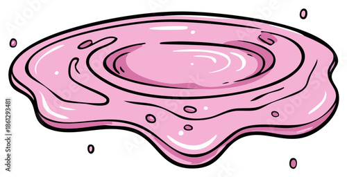 Cartoon Pink Slime Blob or Puddle with Drips, Outlined, Vector Illustration