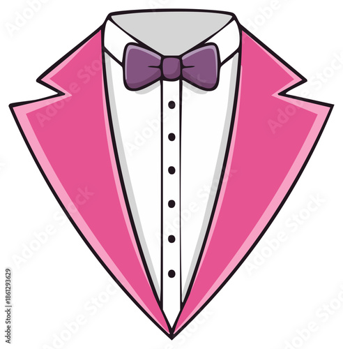 Pink Tuxedo Jacket White Shirt Purple Bow Tie Formal Wear Cartoon Illustration