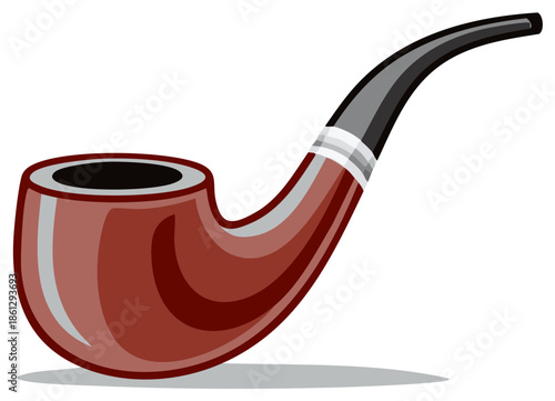 Classic Brown Smoking Tobacco Pipe Illustration with Black Mouthpiece Retro Style