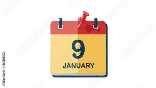 This crisp, vibrant graphic features a clear calendar displaying the ninth day of January, firmly marked by a bright red pushpin, perfect for