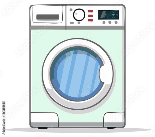 Cartoon Washing Machine Illustration - Front View of Laundry Appliance with Round Glass Door