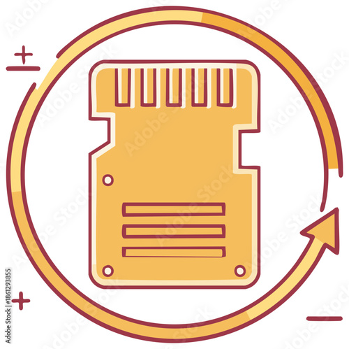 Memory card data recovery and file transfer circular arrow icon illustration