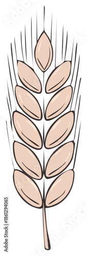 Elegant Wheat Stalk Illustration, Depicting Harvest Season, Grain Production, and Agriculture with Rustic Charm and Simplicity