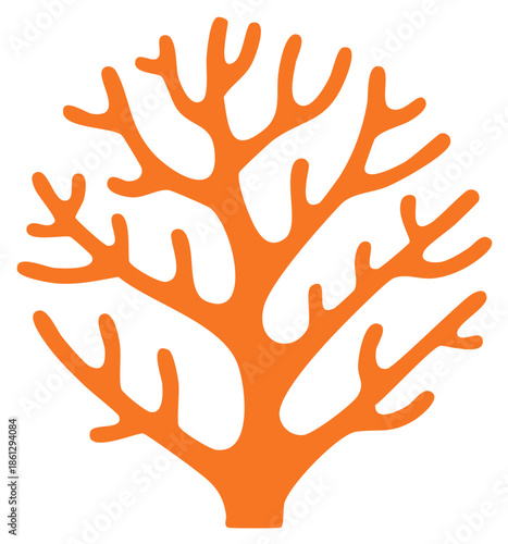 Orange coral icon in a simple flat style. Vector graphic of a branching sea plant silhouette for ocean and marine life concepts.