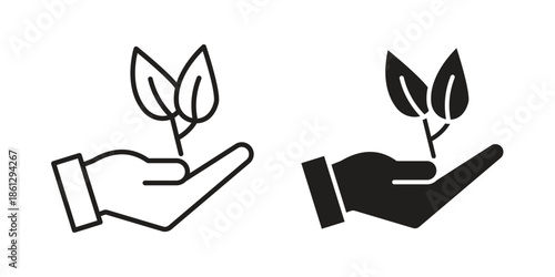 Eco-friendly icons in black glyph and liner versions for design.