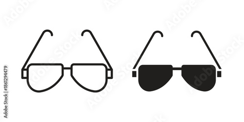 Eye glasses icons in black glyph and liner versions for design.