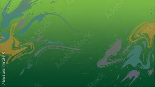 Vibrant swirling patterns in shades of green and blue create a dynamic abstract background