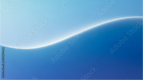 A serene blue wave gently curves under a soft gradient sky viewed from a low angle