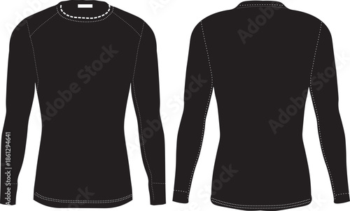 Black compression long sleeve shirt mockup template front and back viewBlack compression long sleeve shirt mockup template front and back view