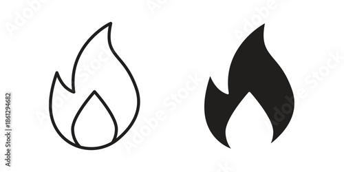 Fire icons in black glyph and liner versions for design.