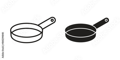 Frying pan icons in black glyph and liner versions for design.