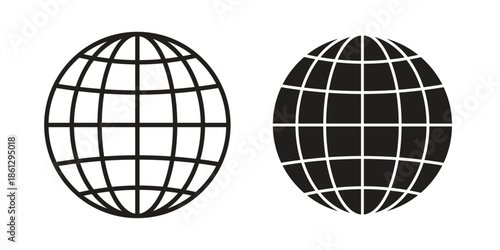 Globe icons in black glyph and liner versions for design.