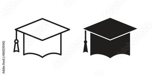 Graduation cap icons in black glyph and liner versions for design.