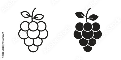 Grapes icons in black glyph and liner versions for design.