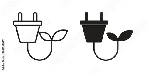 Green energy icons in black glyph and liner versions for design.