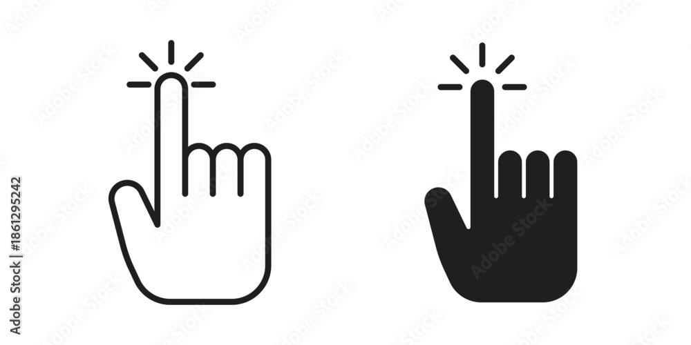 Fototapeta premium Hand click icons in black glyph and liner versions for design.