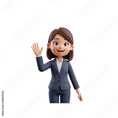 Cartoon business woman waving hand