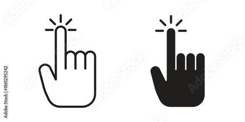 Hand click icons in black glyph and liner versions for design.