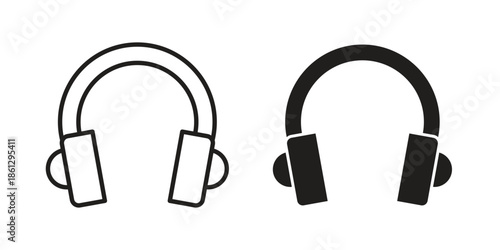 Headphones icons in black glyph and liner versions for design.