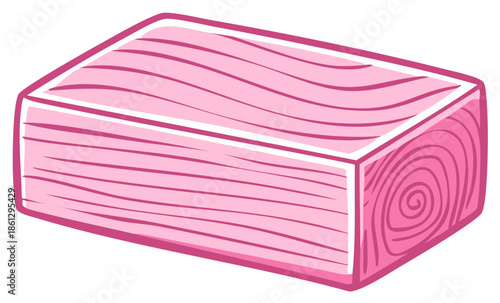 Cartoon illustration of a pink wooden block with visible grain texture