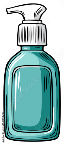 Teal pump dispenser bottle for liquid soap or sanitizer illustration
