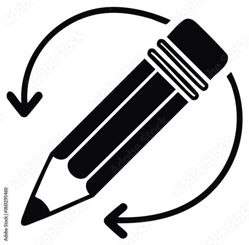 Edit and rewrite icon with a pencil and circular arrow symbol for revision and updates