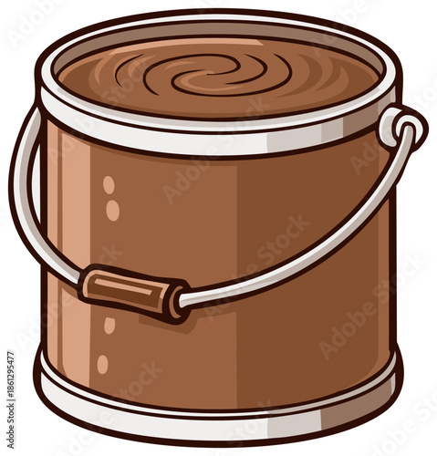 Paint Container of Brown Color with Handle Filled with Liquid, Color Vector