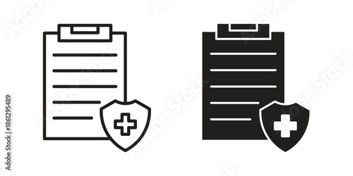 Health insurance icons in black glyph and liner versions for design.