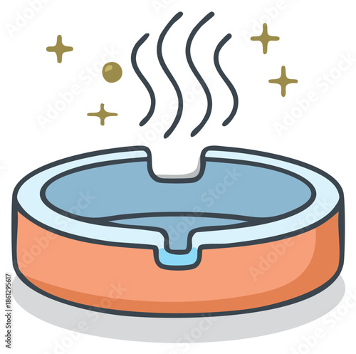 Illustration of a steaming ashtray with sparkling stars