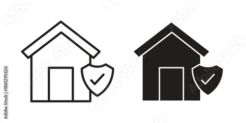 Home insurance icons in black glyph and liner versions for design.